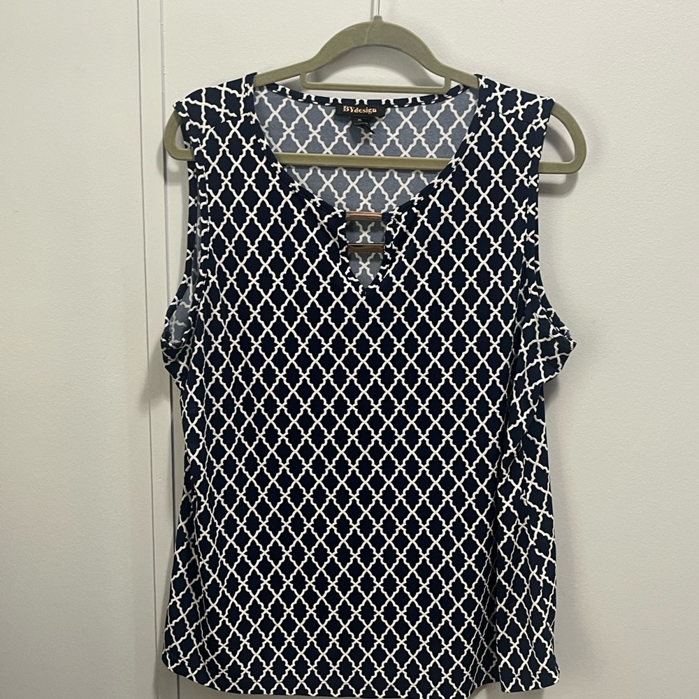Navy Blue and White Sleeveless Top